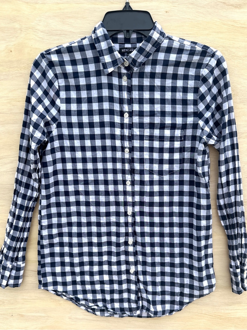 J. Crew Navy and White Gingham Button-Down Shirt